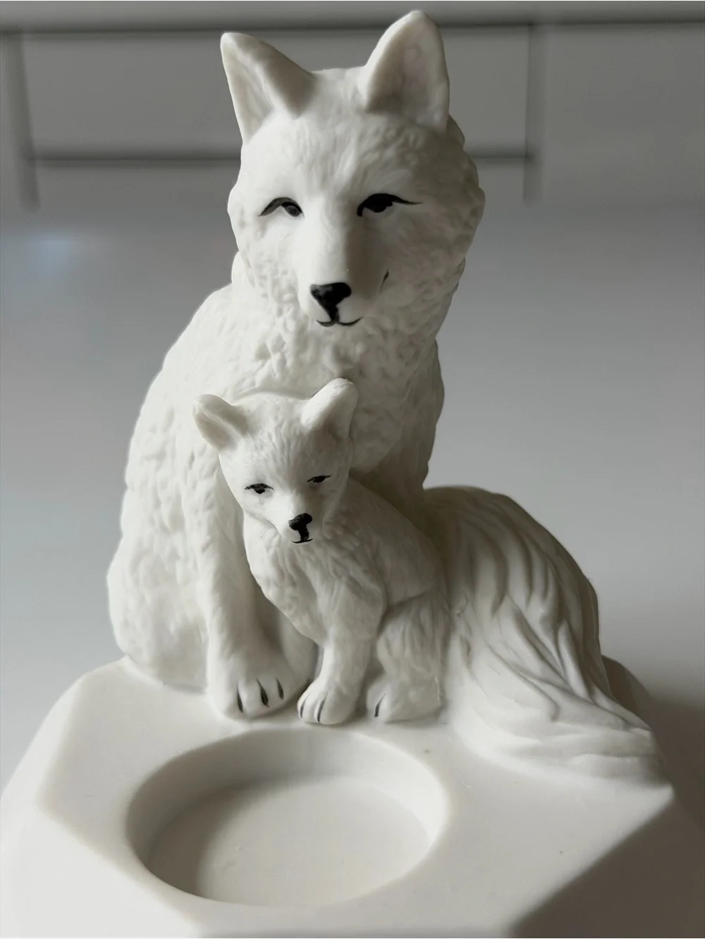PartyLite Nature’s Wonders Arctic White Fox & Pup Ceramic Candle Holder